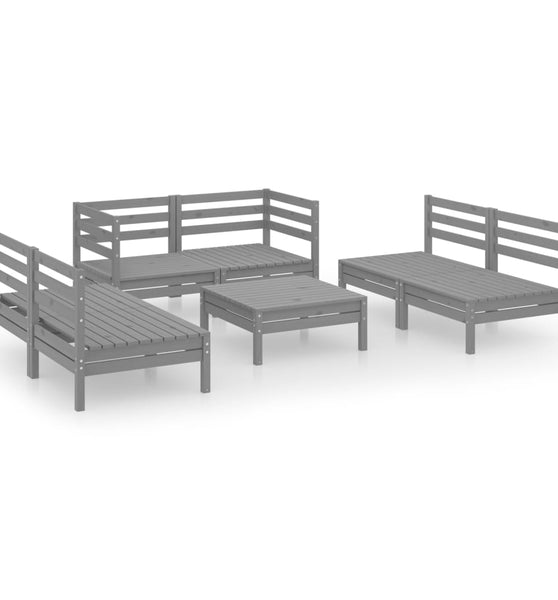 7-tlg. Garten-Lounge-Set Grau Massivholz Kiefer