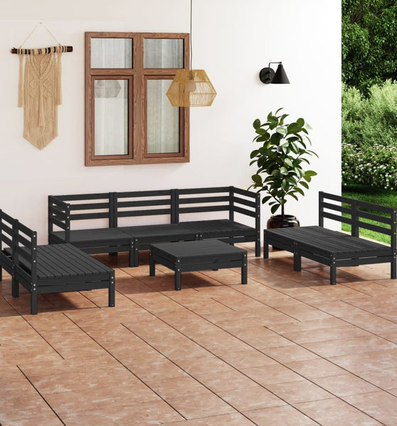 8-tlg. Garten-Lounge-Set Schwarz Massivholz Kiefer