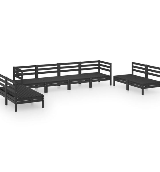 8-tlg. Garten-Lounge-Set Schwarz Massivholz Kiefer