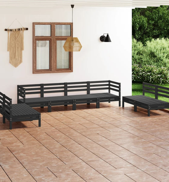 8-tlg. Garten-Lounge-Set Schwarz Massivholz Kiefer