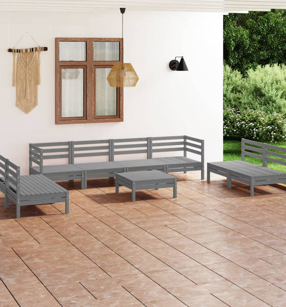 9-tlg. Garten-Lounge-Set Grau Massivholz Kiefer