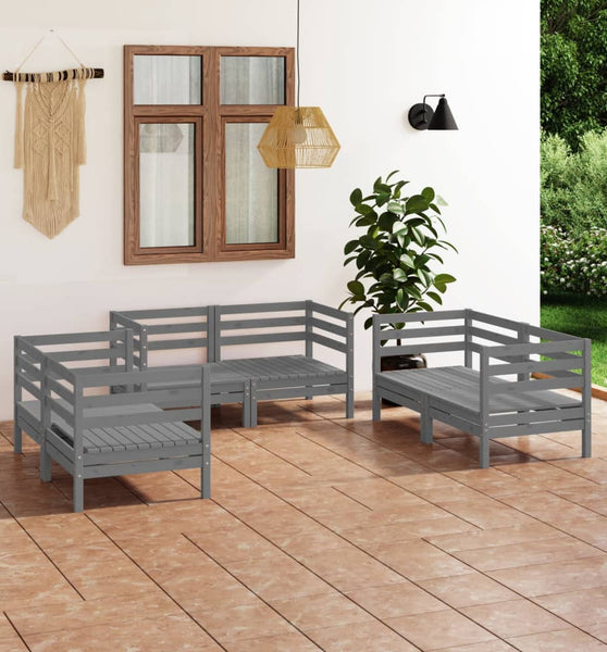 6-tlg. Garten-Lounge-Set Grau Massivholz Kiefer