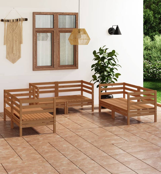 6-tlg. Garten-Lounge-Set Honigbraun Massivholz Kiefer