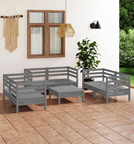 7-tlg. Garten-Lounge-Set Grau Massivholz Kiefer