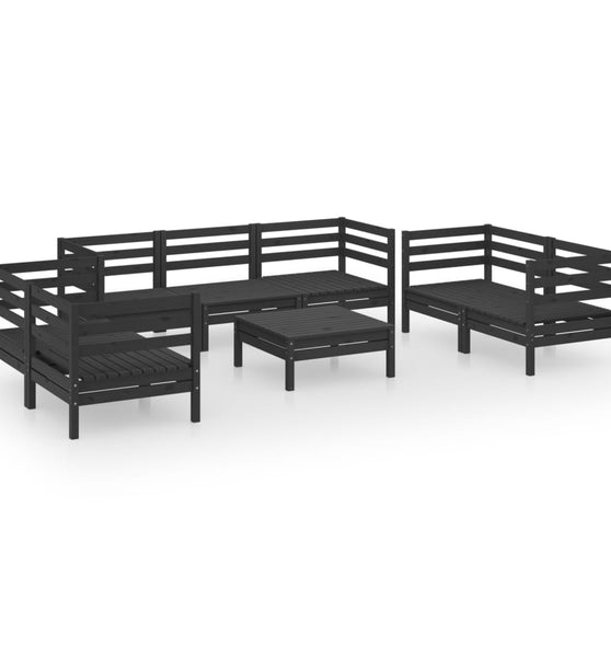 8-tlg. Garten-Lounge-Set Schwarz Massivholz Kiefer