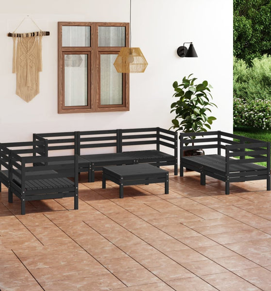 8-tlg. Garten-Lounge-Set Schwarz Massivholz Kiefer