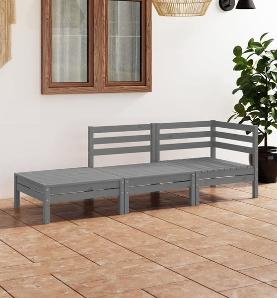 3-tlg. Garten-Lounge-Set Grau Massivholz Kiefer