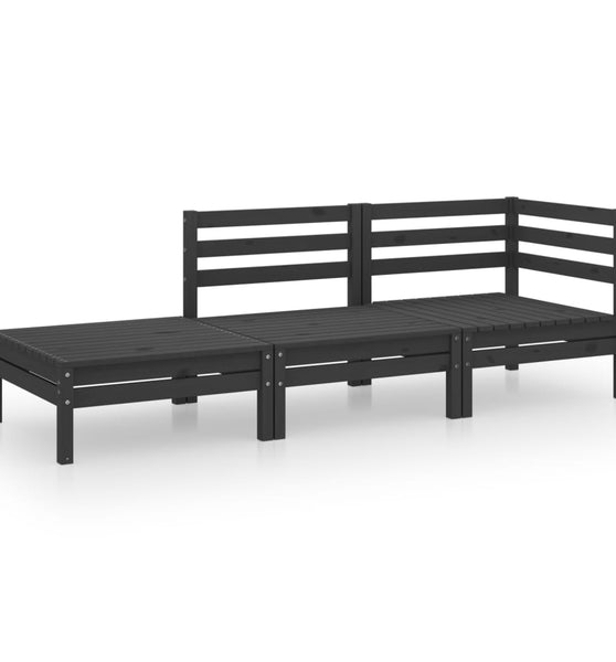 3-tlg. Garten-Lounge-Set Schwarz Massivholz Kiefer