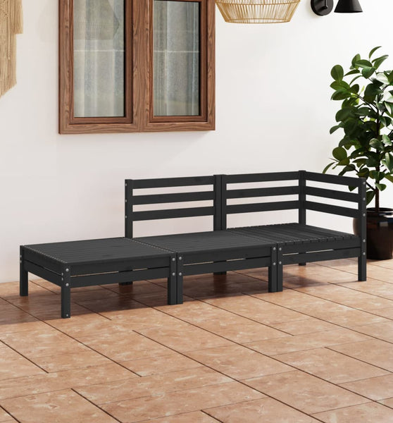 3-tlg. Garten-Lounge-Set Schwarz Massivholz Kiefer