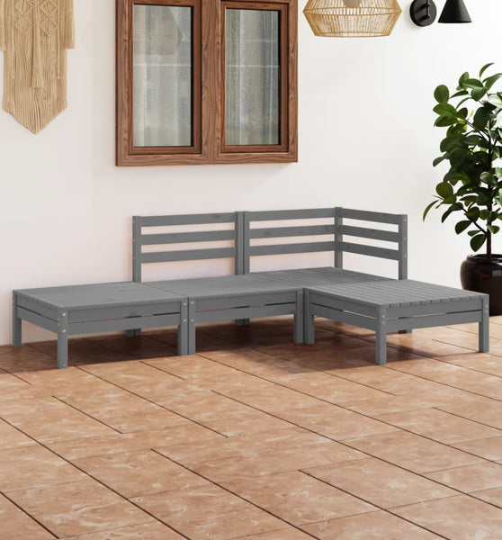 4-tlg. Garten-Lounge-Set Grau Massivholz Kiefer