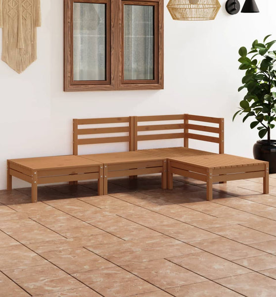 4-tlg. Garten-Lounge-Set Massivholz Kiefer Honigbraun