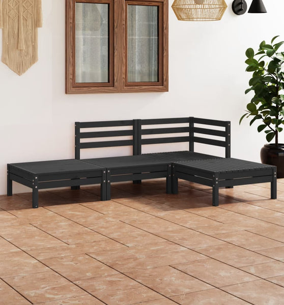 4-tlg. Garten-Lounge-Set Massivholz Kiefer Schwarz