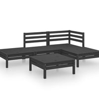 5-tlg. Garten-Lounge-Set Massivholz Kiefer Schwarz