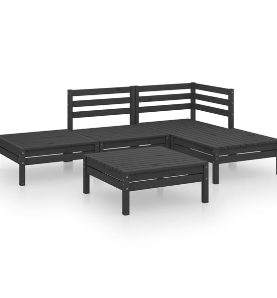 5-tlg. Garten-Lounge-Set Massivholz Kiefer Schwarz