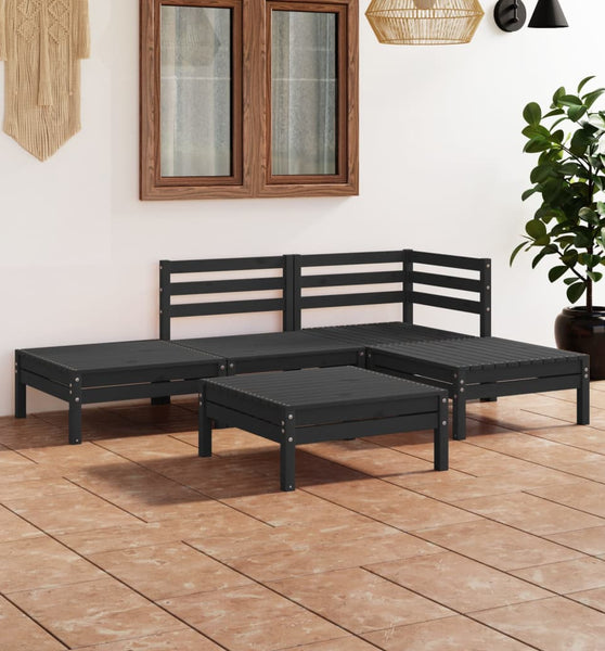 5-tlg. Garten-Lounge-Set Massivholz Kiefer Schwarz