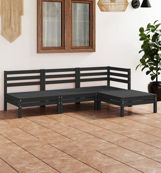 4-tlg. Garten-Lounge-Set Massivholz Kiefer Schwarz