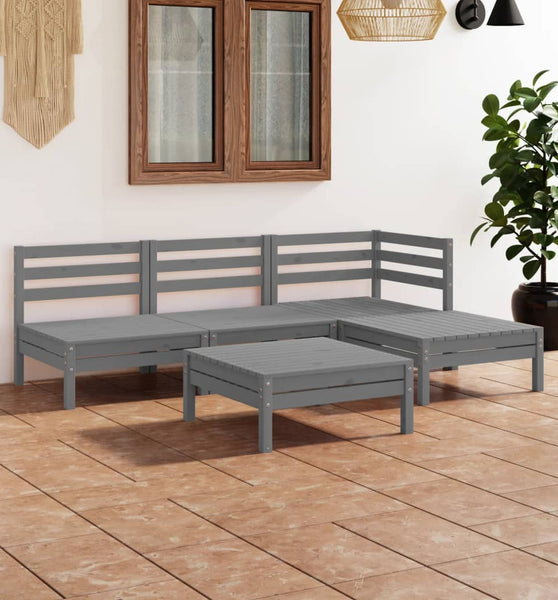 5-tlg. Garten-Lounge-Set Massivholz Kiefer Grau