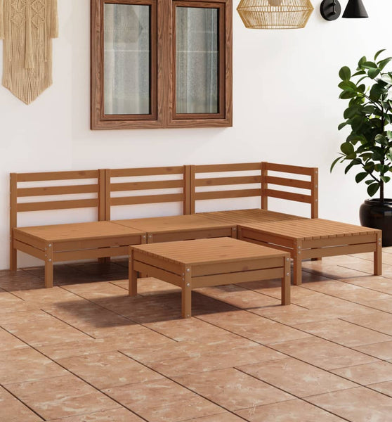 5-tlg. Garten-Lounge-Set Massivholz Kiefer Honigbraun