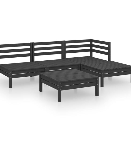 5-tlg. Garten-Lounge-Set Massivholz Kiefer Schwarz