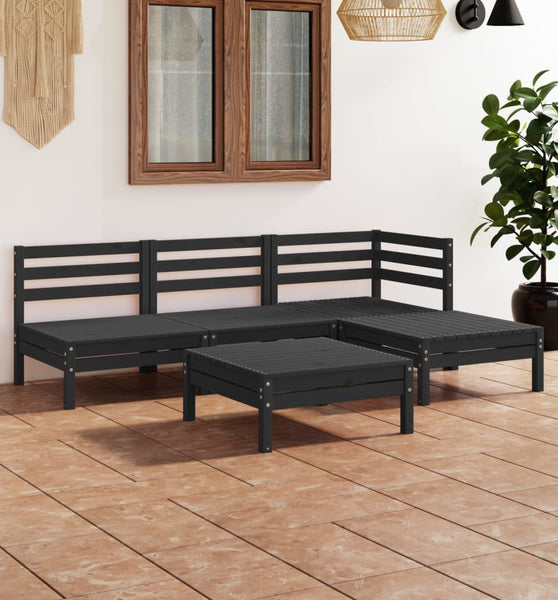 5-tlg. Garten-Lounge-Set Massivholz Kiefer Schwarz