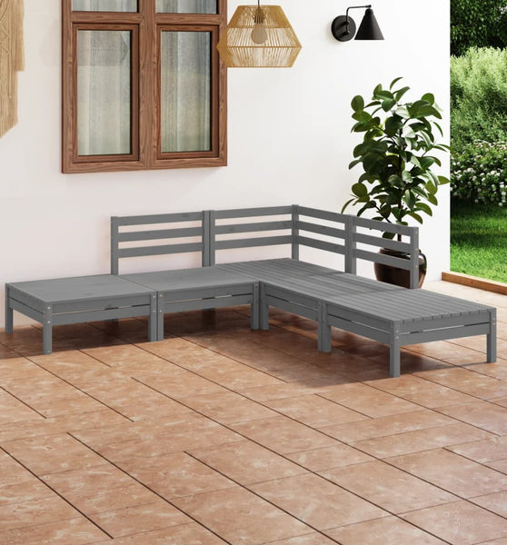 5-tlg. Garten-Lounge-Set Massivholz Kiefer Grau