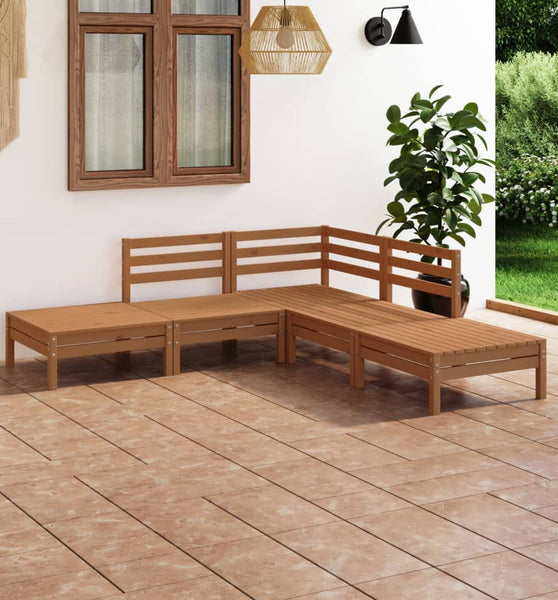 5-tlg. Garten-Lounge-Set Massivholz Kiefer Honigbraun