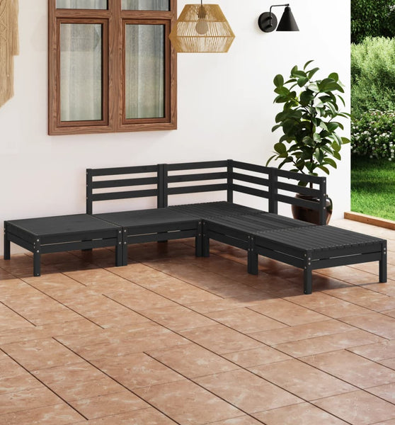 5-tlg. Garten-Lounge-Set Massivholz Kiefer Schwarz