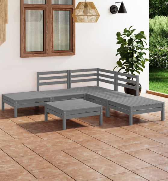 6-tlg. Garten-Lounge-Set Massivholz Kiefer Grau