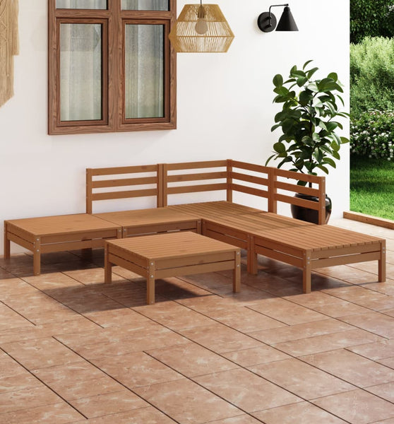 6-tlg. Garten-Lounge-Set Massivholz Kiefer Honigbraun