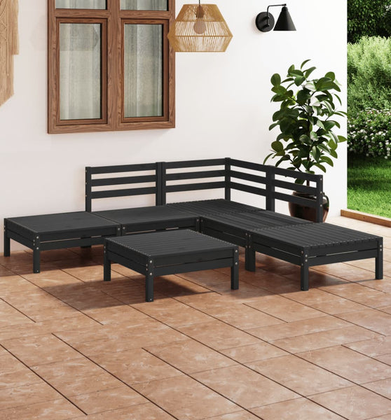 6-tlg. Garten-Lounge-Set Massivholz Kiefer Schwarz