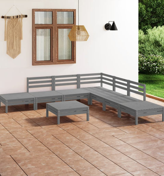 8-tlg. Garten-Lounge-Set Massivholz Kiefer Grau