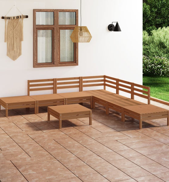 8-tlg. Garten-Lounge-Set Massivholz Kiefer Honigbraun