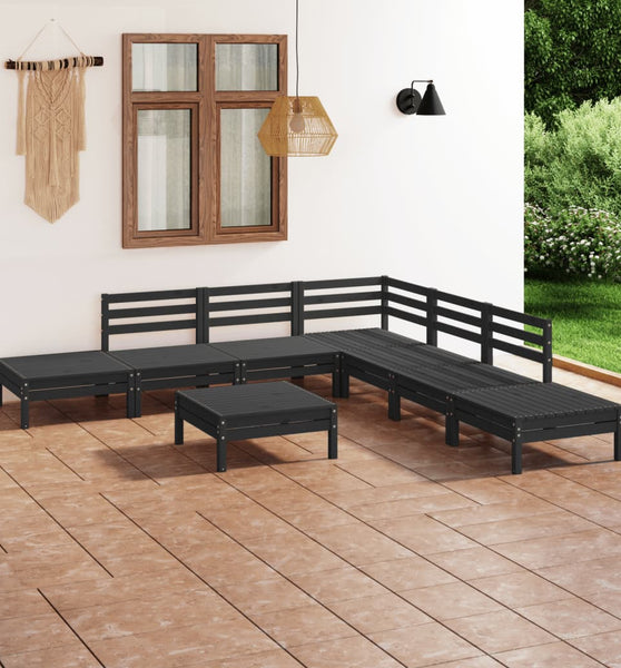 8-tlg. Garten-Lounge-Set Massivholz Kiefer Schwarz