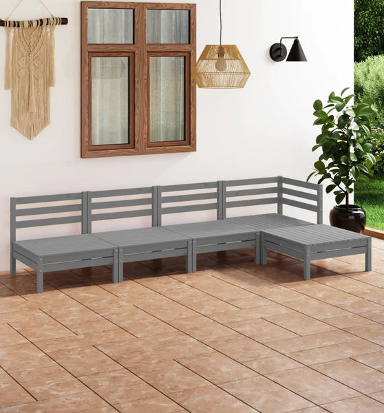 5-tlg. Garten-Lounge-Set Massivholz Kiefer Grau