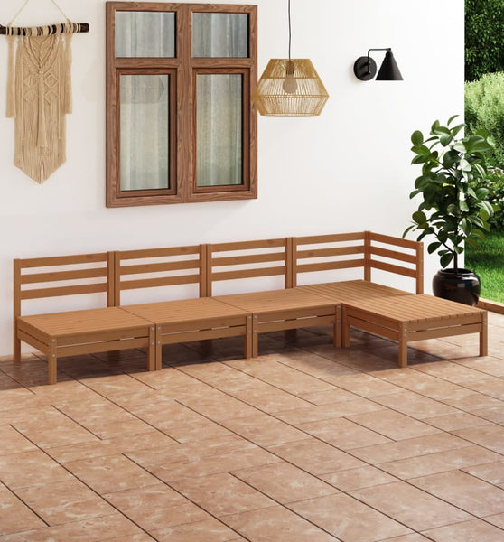 5-tlg. Garten-Lounge-Set Massivholz Kiefer Honigbraun