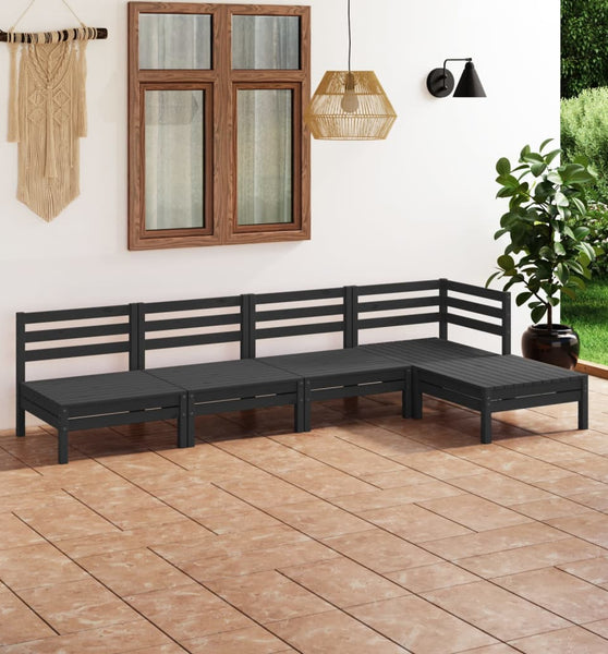 5-tlg. Garten-Lounge-Set Massivholz Kiefer Schwarz