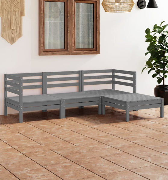 4-tlg. Garten-Lounge-Set Massivholz Kiefer Grau