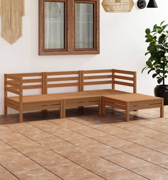 4-tlg. Garten-Lounge-Set Massivholz Kiefer Honigbraun