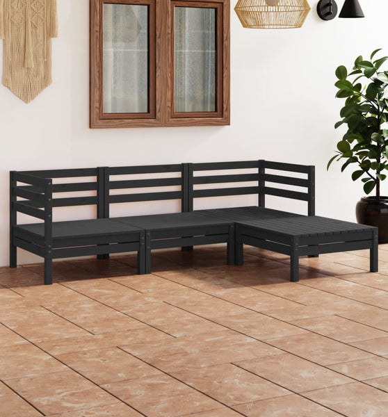 4-tlg. Garten-Lounge-Set Massivholz Kiefer Schwarz