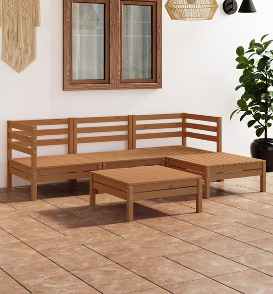 5-tlg. Garten-Lounge-Set Massivholz Kiefer Honigbraun