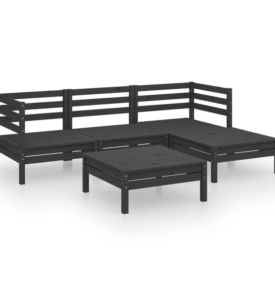 5-tlg. Garten-Lounge-Set Massivholz Kiefer Schwarz