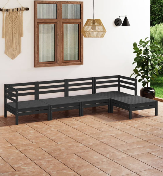 5-tlg. Garten-Lounge-Set Massivholz Kiefer Schwarz