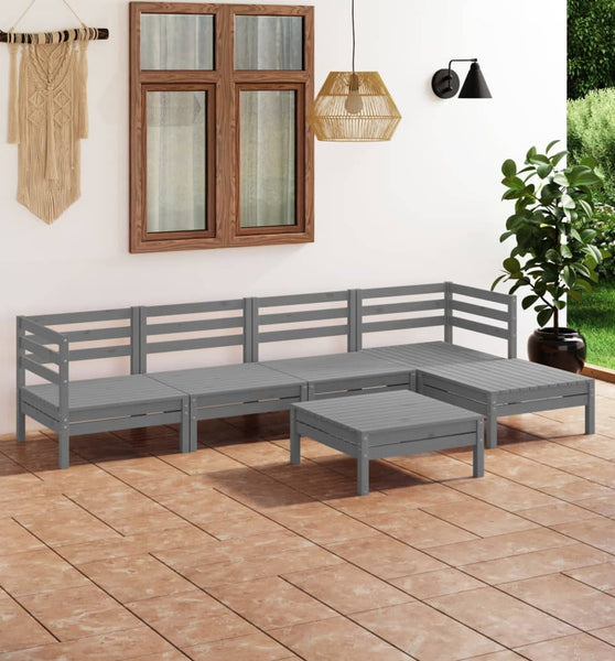 6-tlg. Garten-Lounge-Set Massivholz Kiefer Grau