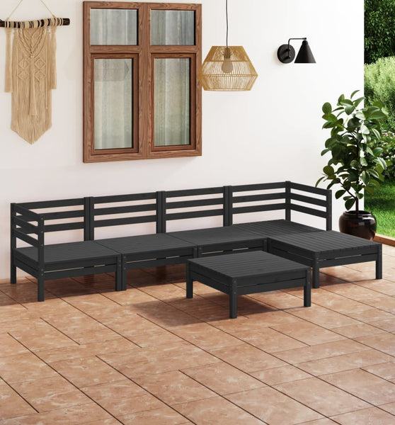 6-tlg. Garten-Lounge-Set Massivholz Kiefer Schwarz