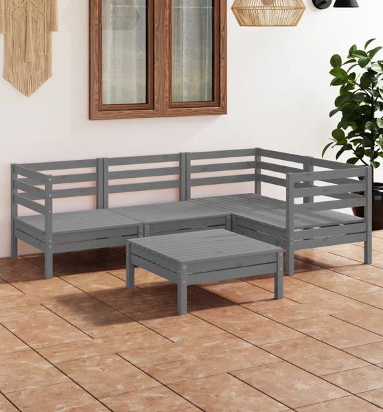 5-tlg. Garten-Lounge-Set Massivholz Kiefer Grau