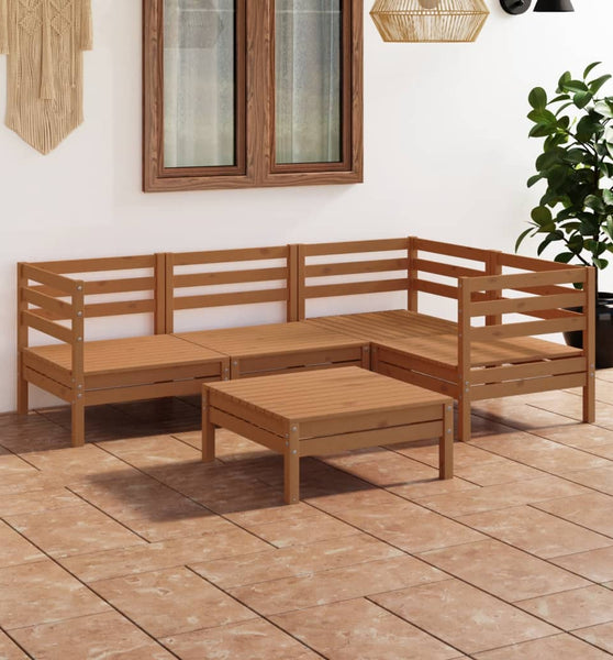 5-tlg. Garten-Lounge-Set Massivholz Kiefer Honigbraun