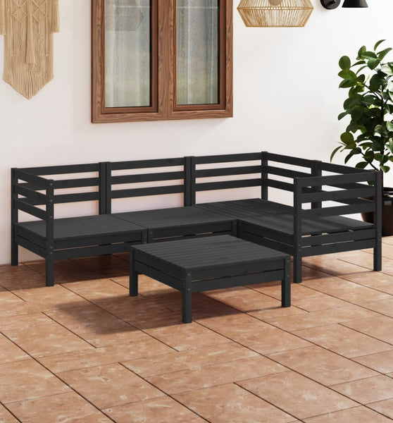 5-tlg. Garten-Lounge-Set Massivholz Kiefer Schwarz