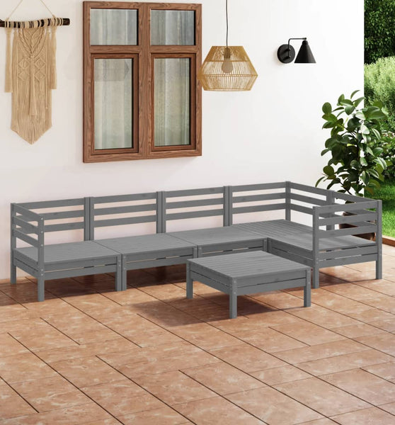 6-tlg. Garten-Lounge-Set Massivholz Kiefer Grau