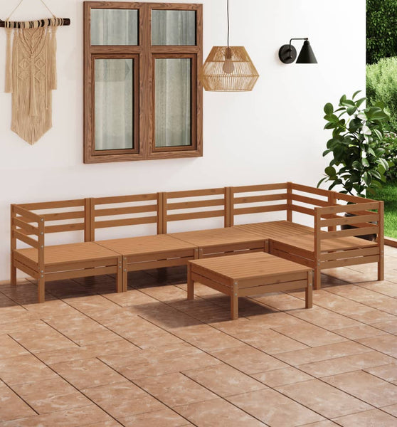 6-tlg. Garten-Lounge-Set Massivholz Kiefer Honigbraun