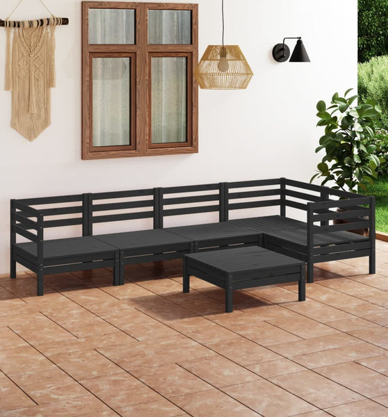 6-tlg. Garten-Lounge-Set Massivholz Kiefer Schwarz